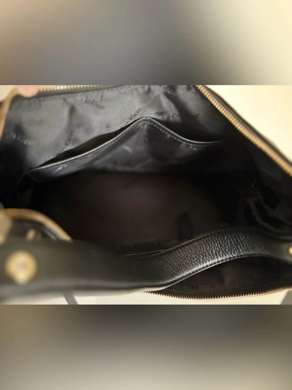 Calvin Klein Black Leather Hobo with Gold Accents